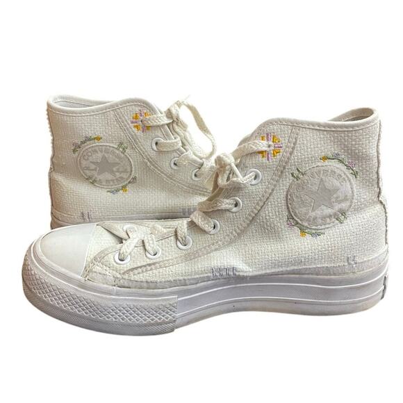 Converse All Stars Hi Tops Womens 8.5 White Floral Embroidery Lace Up Canvas - Picture 10 of 10